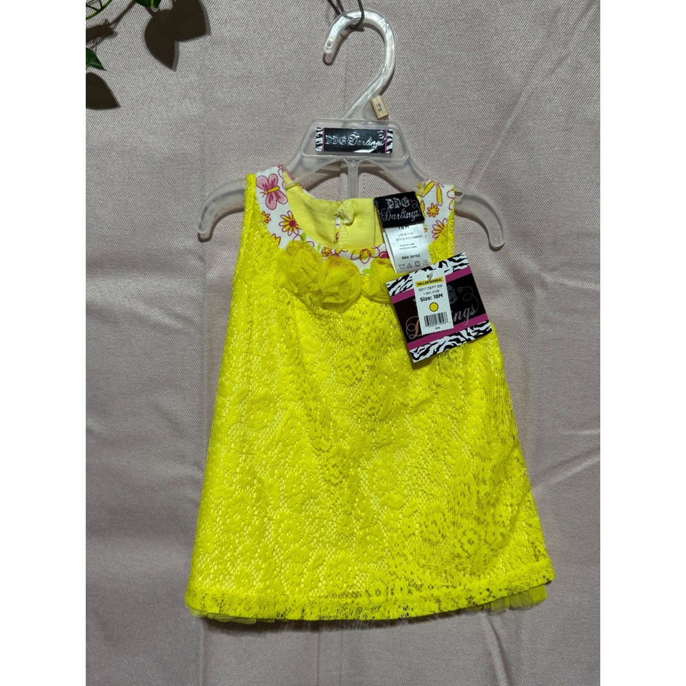 DDG Darlings Baby Girls Yellow Lace Top and Floral Shorts Set 18M NWT